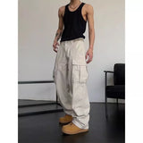 Threebooy Japanese cityboy heavy cotton overalls wide leg pants European and American street high waist slim hiphop big mouth bag fashion