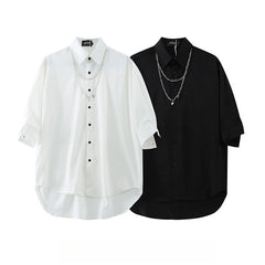 Threebooy Original Niche Necklace Short-sleeved Shirt Trend Oversize Street Simple Button Up Couples Lapel Shirt Men Summer Streetwear