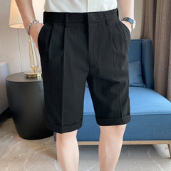 Threebooy Men Fashion Summer Shorts New Slim Fit Striped Mens Shorts Knee Length Gentlemen Business Formal Wear Casual Short Men 36