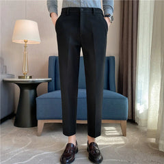 Threebooy Mens Suit Pants Autumn And Winter Thick Brushed Woolen Loose Slim Solid Color Trend Casual Business Small Foot Trousers Oversize