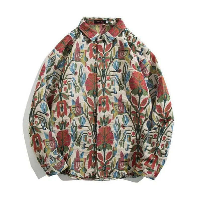 Threebooy Colored Numb Ethnic Style Shirt Men Weaving and Embroidered Spring and Autumn Retro Hong Kong Style Shirt Jacket