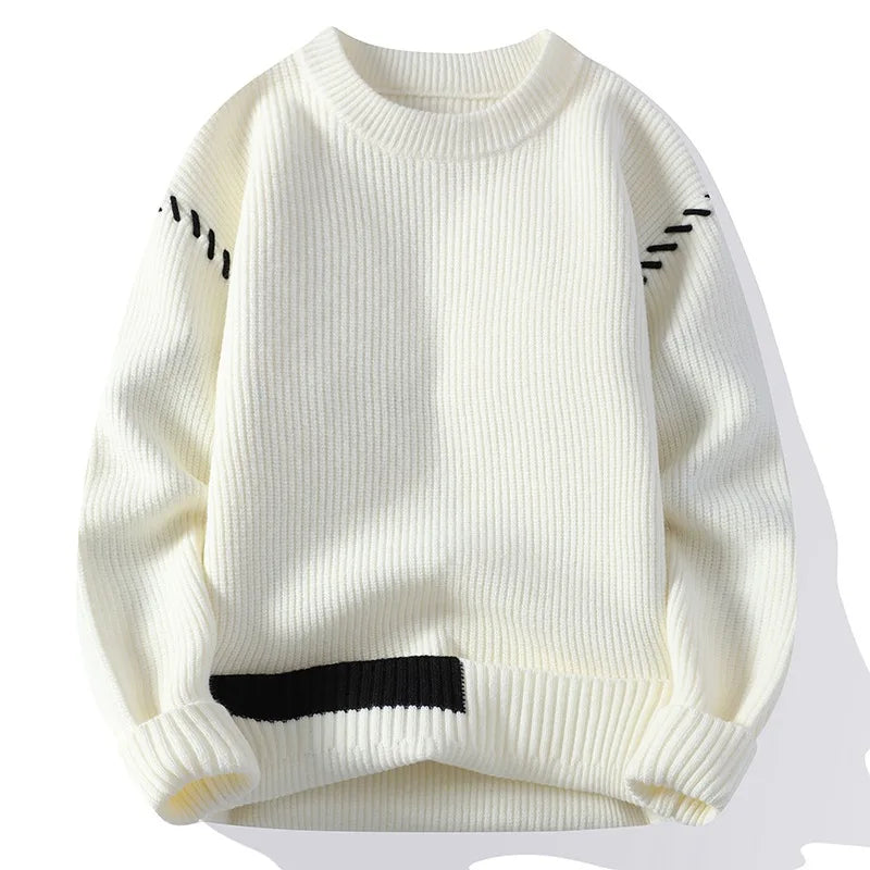 Threebooy Round neck men's sweater thick knit sweater autumn winter men's warm versatile base shirt