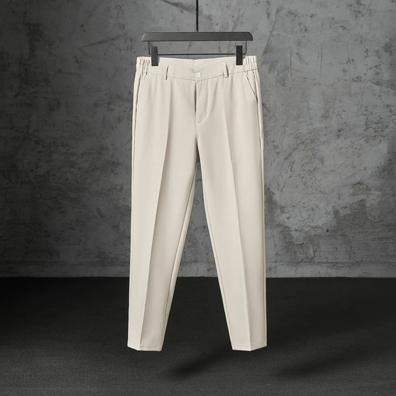 Threebooy  New Fashion Male Suit Pants Light Luxury Draped Cropped Button-down Business Casual Pants Premium Slim-fit Elegant Dress Trouser
