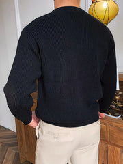 Threebooy  Ripped Casual Knit Pullover for Men, Fall Winter Long Sleeve Crew Neck Shirt, Vintage Old Money Style Comfortable Top