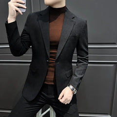 Threebooy  Striped Men's Set Wedding Korean Version Business Casual Stylish High-End Suit Jacket New Model
