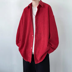 Threebooy Pineapple Velvet Men's Casual Long Sleeve Button Shirt Coat Outwear Autumn Turn Down Collar Oversize Shirts Red/Black/Dark Gray