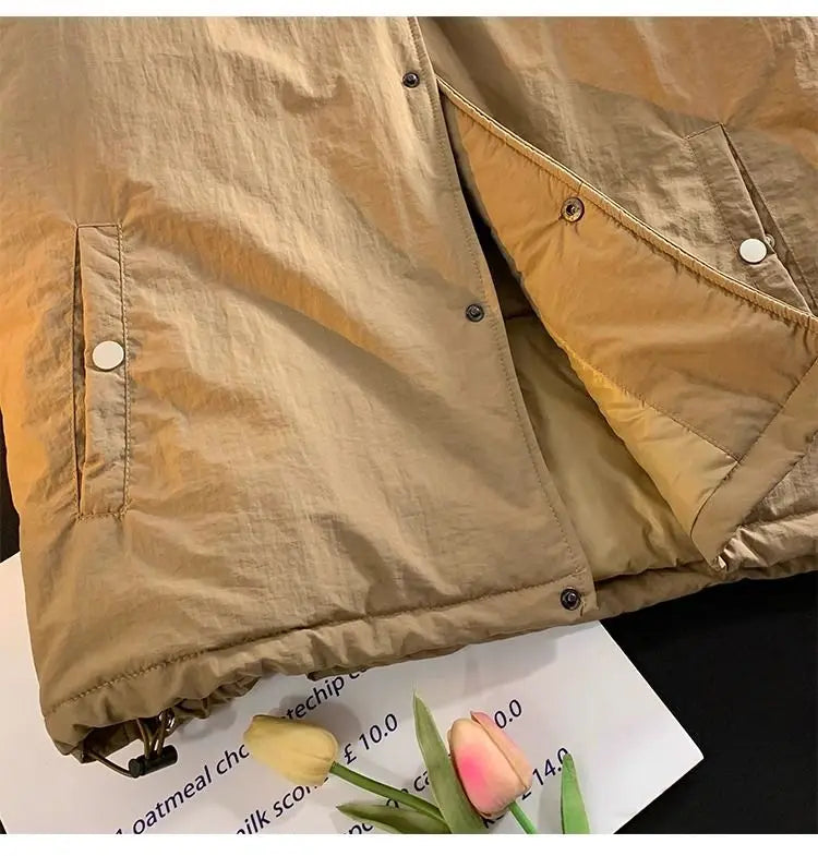 Threebooy Thickened Winter Parkas Japanese Large Size Retro Workwear English Letters Padded Coat Loose Lapel Warm Button Up Coat