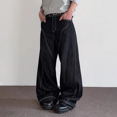 Threebooy Spring And Autumn Men'S Curved Jeans Multiple Visible Lines Men'S Straight Leg Pants Flared Jeans Y2k Hip-Hop Pants