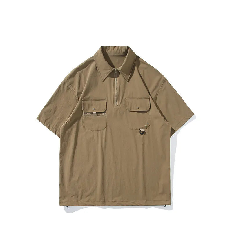 Threebooy  Summer Fashion Men's Solid Shirts American High Street Harajuku Pullover Short Sleeve Shirt All-match Hip Hop Loose Tops Male