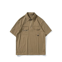 Threebooy  Summer Fashion Men's Solid Shirts American High Street Harajuku Pullover Short Sleeve Shirt All-match Hip Hop Loose Tops Male