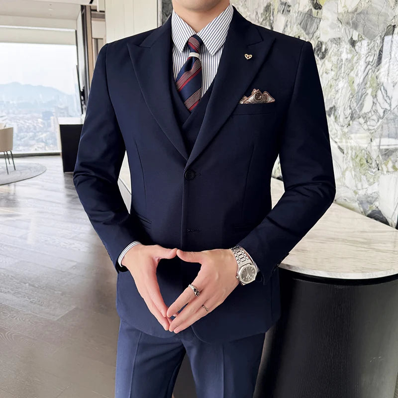 Threebooy  Slim-Fit Three-Piece Set Korean Style Two-Button Groomsmen Formal Wedding Business Suit Handsome Groom Best Man Dress High-