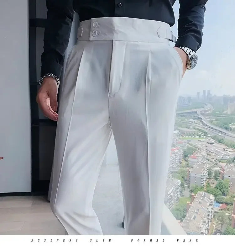 Threebooy Nadir Coffee Color Men's Trousers Classic Trendy Paris Button Single Pleat Slims Smooths Your Silhouette Business Casual Pants