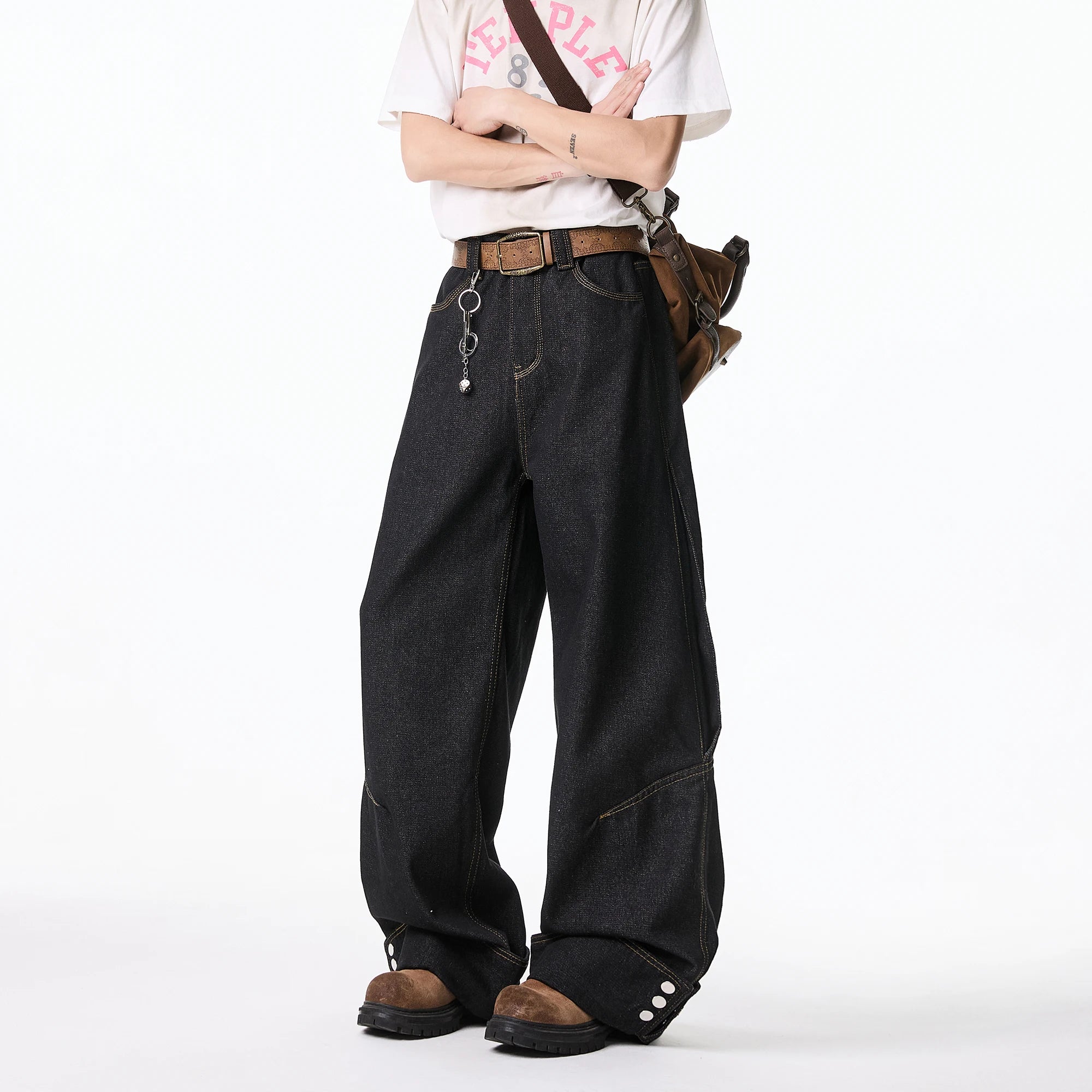 Threebooy  Floor jeans men Wide Leg Denim Pants Baggy Low Waist Boyfriend Jeans Personality design Loose Fit Jeans Cyber Grunge Streetwear