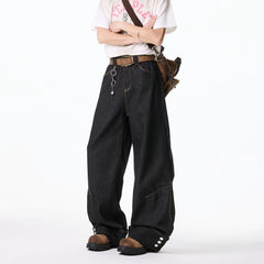 Threebooy  Floor jeans men Wide Leg Denim Pants Baggy Low Waist Boyfriend Jeans Personality design Loose Fit Jeans Cyber Grunge Streetwear