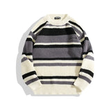 Threebooy Sweaters Autumn New Contrast Stripe Sweaters Men's Birthday Series Retro Couple Knitwear Fashion Round Neck Sweaters