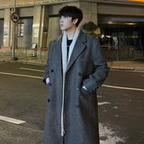 Threebooy Winter Long Trenchcoat Men Korean-style Solid Double Breasted Woolen Coat Loose Casual Trench Outwear Solid Color Overcoats