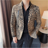 Threebooy Leopard Print Men's Slim Fit Suit Jacket, Single Breasted Two Button Fashionable Blazer for Performance and Party