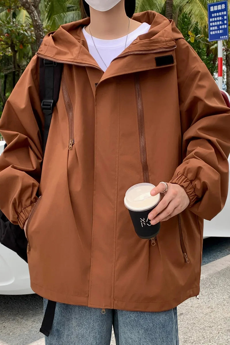 Threebooy Hooded Jackets Loose Fitting Men's Clothing  Korean Style Clothes Outerwear Man Hoodie Spring Popular Coats Models 2024