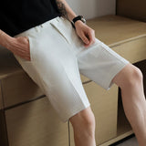 Threebooy Men's Waffle Fabric Casual Shorts Summer Suits Shorts Men Solid Color Business Dress Social Casual Slim Fit Wedding Streetwear