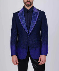 Threebooy  Fashion Rhinestones Men Suits 2 Pieces Blazer Pant One Button Beaded Crystal Wedding Groom Tuxedo