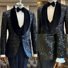 Threebooy  Shining Mens Suits 2 Pieces Blazers Pant Shawl Lapel Single Breasted Fashion Occasion Banquet Party Wear Customized