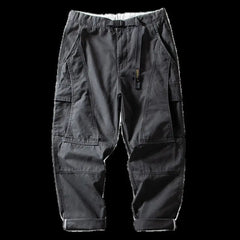 Threebooy  Spring Autumn Fashion Elastic Waist Drawstring Men's Clothing Loose Solid Trend Korean Pockets Straight Simplicity Cargo Pants