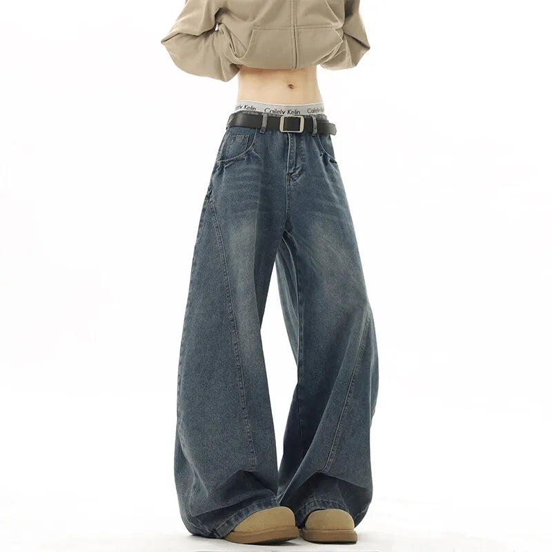 Threebooy  Wide Leg Jeans Men Denim Dark Blue Floor Sweeping Baggy Trousers Street Dance Hip Hop Unisex Urban Fashion Urban Streetwear