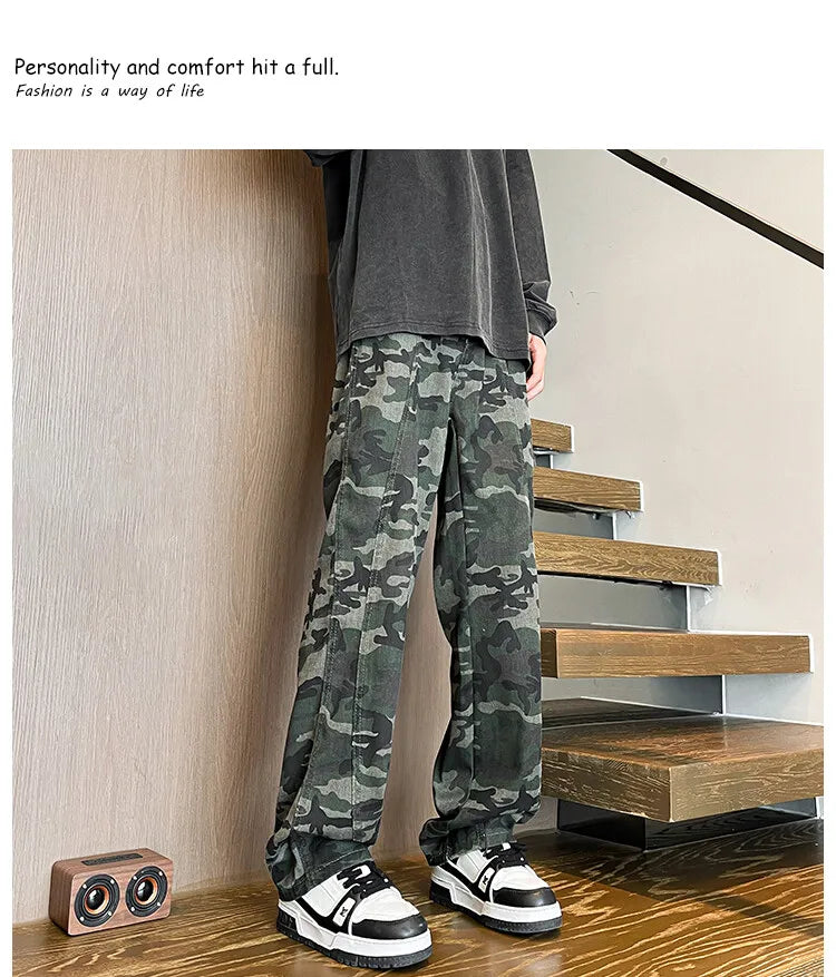 Threebooy Jeans Men straight Pants patchwork male jean Fit Patchwork Streetwear Men's Trousers Denim Large size Hip Hop