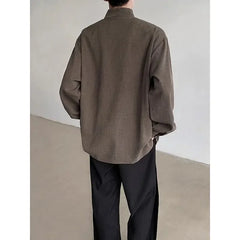 Threebooy  French Button Stand Collar Korean Style High Collar Trendy Top Shirt Retro Loose Shirt Casual