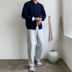 Threebooy  Men's Clothing Autumn Winter Long Sleeve New Tops Shirts Sweaters Turn-down Collar Simple Comfortable Versatile Selling Solid