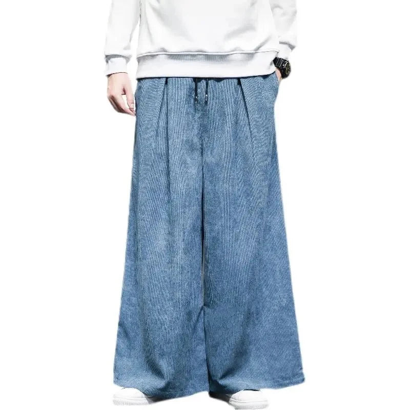 Threebooy 2024 Solid Color Men's Wide Leg Pants Oversized Vintage Men Clothing Loose Corduroy Casual Pants Male Japanese Harajuku Trousers