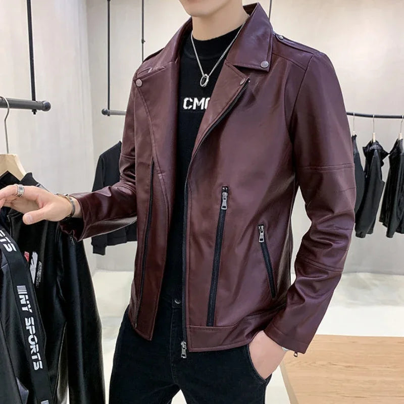 Threebooy Men's Suit Jackets Black Coat Handsome Male Leather Blazer Simple Breasted Casual Gentleman Clothing Korean Style Clothes Spring