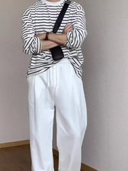 Threebooy  Loose Fit Men's Stripe Sweatirt Long Sve T-irt Comfortable Breathable Youthful Sle Fall Faion Casual Wear