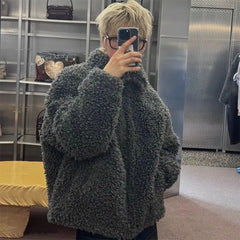Threebooy Male Elegant Thickened Coat Versatile Japanese Casual Winter High-end Fur Coat Light Luxury Imitation Fur Padded Lapel Jacket
