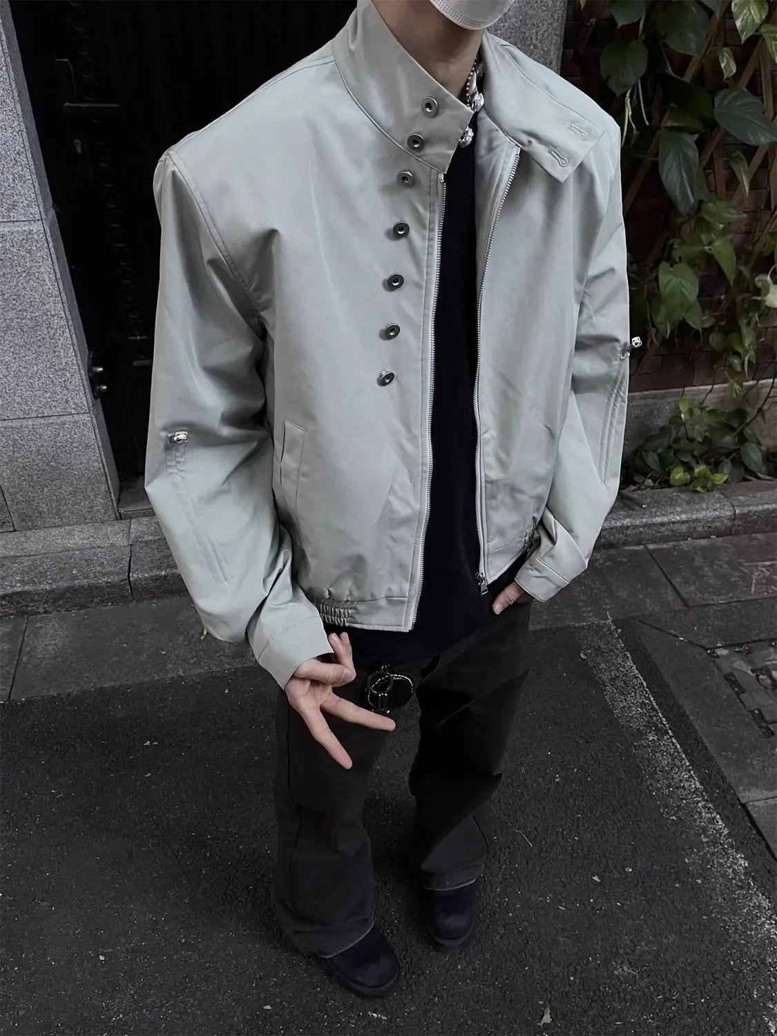 Threebooy American Retro Multi-button Stand Collar Design Jacket Men Korean Hip Hop Coat High Street Hip-hop Solid Color Classic Jacket