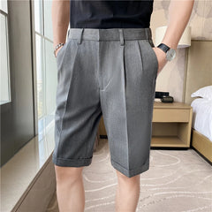 Threebooy  British Style Men's Summer Slim Fit Casual Shorts/Male High Quality Fashion Solid Color Shorts