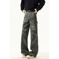 Threebooy High quality Jeans Leopard Personality design Pockets Jeans Male American Style High Street Denim Pants Classic Denim Trousers