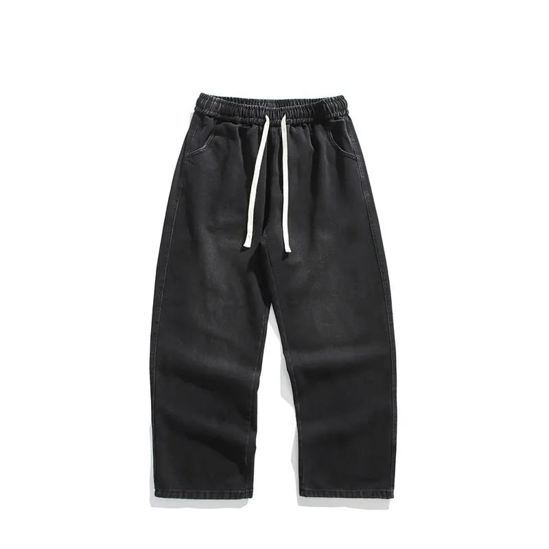 Threebooy New Men's Jeans Washed Jeans Pants Unisex Drawstring Denim Pants Male Streetwear Korean Straight cylinder loose Cowboy Trousers