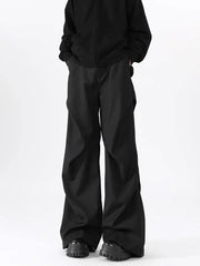 Threebooy American High Street Pleated Pants Floor Mopping Micro Trumpet Black Trousers Luxury Sense Clean Fit Casual Curved Knife Pants