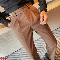 Threebooy  Men's Spring High Quality Business Suit Pants Male Slim Fit Fashion Solid Color Casual Dress Trousers 29-38