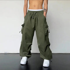 Threebooy  Summer New Quick-drying High-waist Wide-leg Work Pants for Men's American Casual Sports Trousers