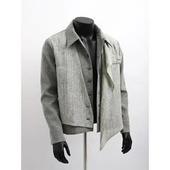 Threebooy American High-end Bomber Jacket Fake Two-piece High Street Trend Top Korean Lapel Solid Color Cleanfit Design Jacket Aesthetic
