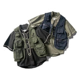 Threebooy Techwear Men's Tank Top Cargo Vest Men Tactical Coat Tooling Streetwear Hip Hop Sleeveless Gilet Multi-Pocket Outdoors