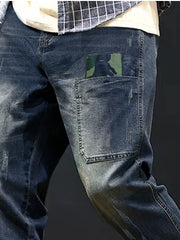 Threebooy  Tapered Work Pants Men Fashion Hip Hop Patchwork Streetwear Casual Pants Male Vintage Hole Little Feet Denim Pants
