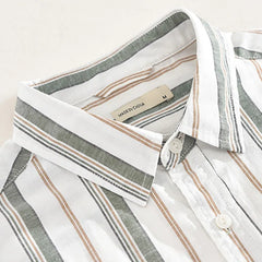Threebooy  Fashion Japan Style Men Linen Cotton Shirts Casual Stripe Long Sleeve Tops Single Breasted Male Loose Vintage Versatile Shirt