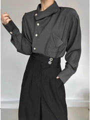 Threebooy New Chinese Retro Design Niche Shirt Korean Style Fashion Trend Irregular High-end Shirt Neckline Chic Jacket Men Aesthetic