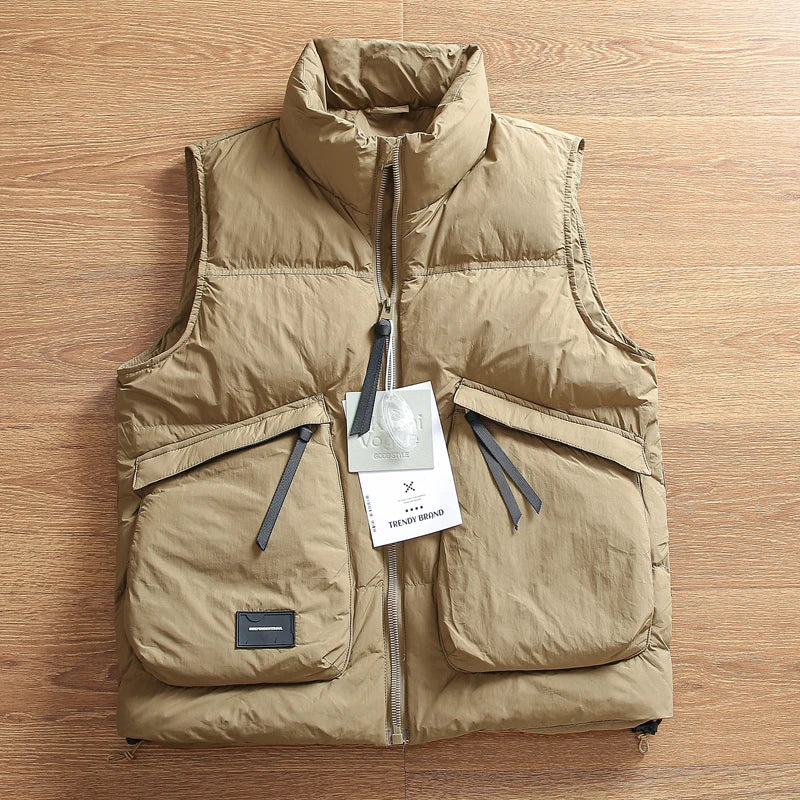 Threebooy Outdoor Mountain Vest Autumn Winter Men Cargo Padded Waistcoat High-filled Velvet High Fluffy Windproof Warm Casual Down Vest