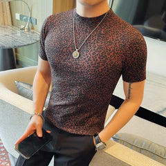 Threebooy  Summer New Leopard Pattern Short Sleeve T-shirt Half Sleeve Hoodie Bottom Shirt Fashion Slimming Top T-shirt Size 4XL-M