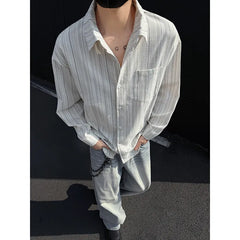 Threebooy spring New Long sleeved Shirt Men Fashion Social Mens Dress Shirt Korean Loose Casual Striped Shirts Mens Formal Shirt