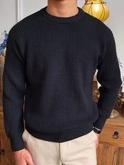 Threebooy  Ripped Casual Knit Pullover for Men, Fall Winter Long Sleeve Crew Neck Shirt, Vintage Old Money Style Comfortable Top